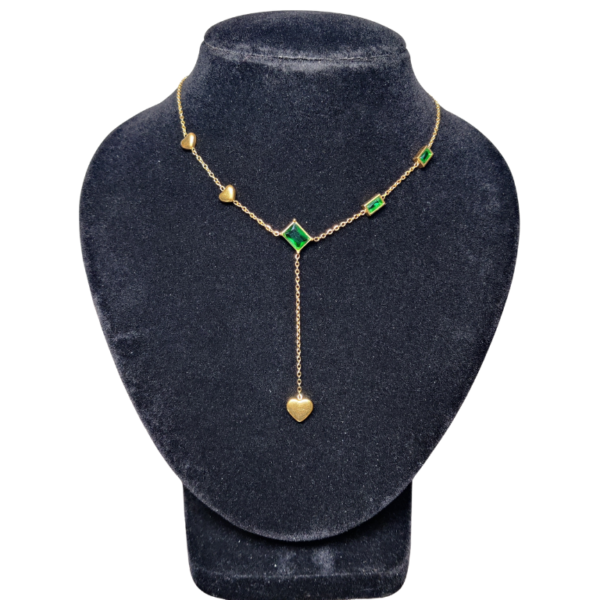 Green stone with heart necklace-vironaa.com